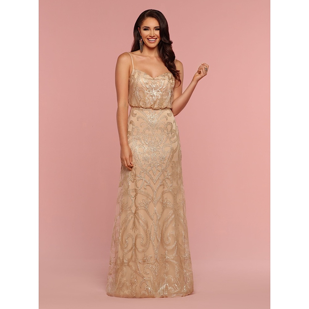 Da Vinci Bridesmaids | Gold sequin tulle bridesmaid gown style 60335, size 14